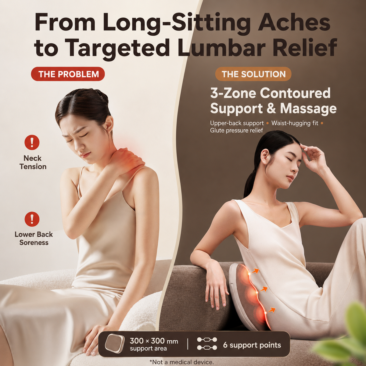 Breo Back 2 Heating Back Massager Waist & Abdominal & Body Massager Deep Kneading Ergonomic Cushion Design Portable
