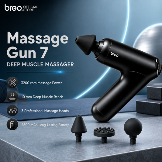Breo Gun 7 Heating Massage Gun Mesin Urut Adjustable Heating Deep Tissues Muscle Relaxation Body Massage