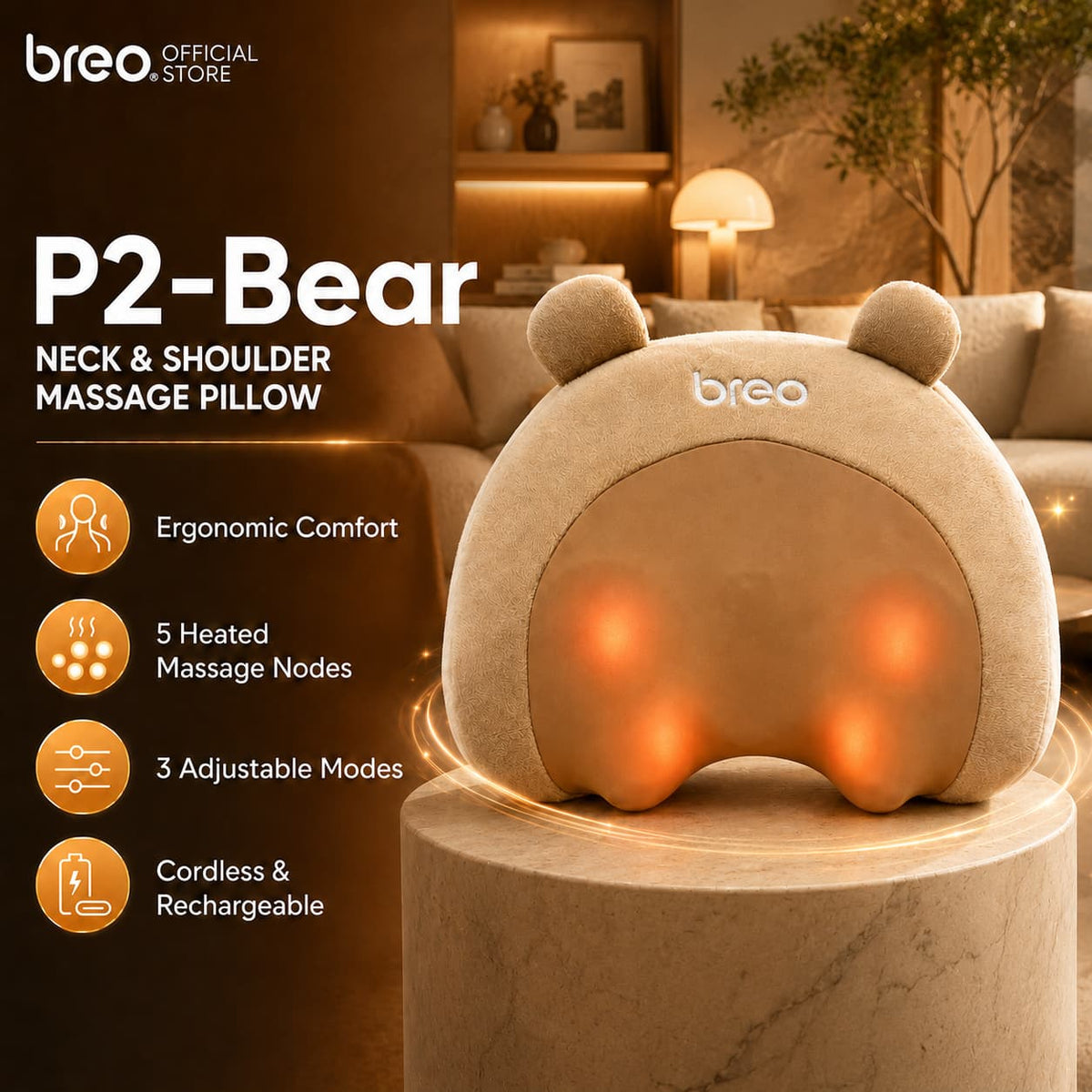 Breo P2 Neck Back and Shoulder Massage Pillow