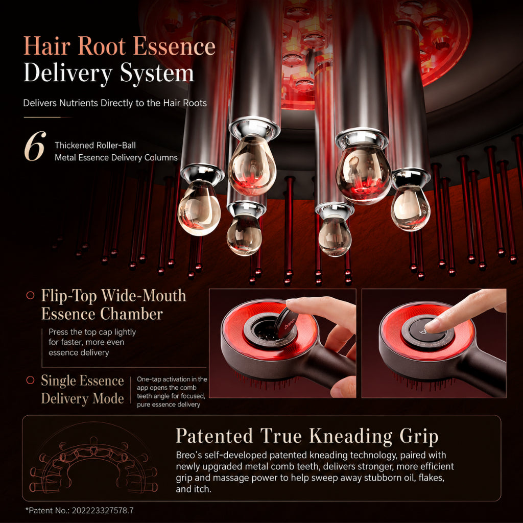 Breo Scalp3s Pro Electric Scalp Massage Comb Triple Light Therapy Develops Hair Follicles & Controls Oil Metal Comb