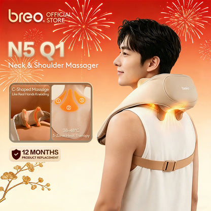 Breo N5Q1 Wireless Portable Neck & Shoulder Massager With 3D Kneading Massage