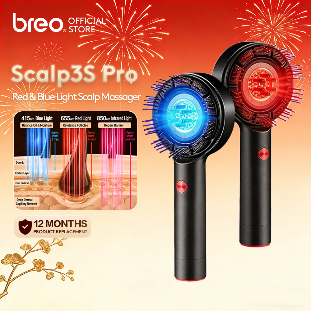Breo Scalp3s Pro Electric Scalp Massage Comb Triple Light Therapy Develops Hair Follicles & Controls Oil Metal Comb