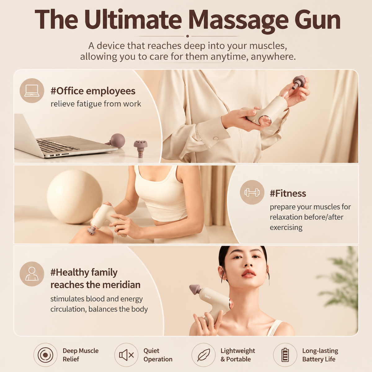 Breo Gun 7 Heating Massage Gun Mesin Urut Adjustable Heating Deep Tissues Muscle Relaxation Body Massage