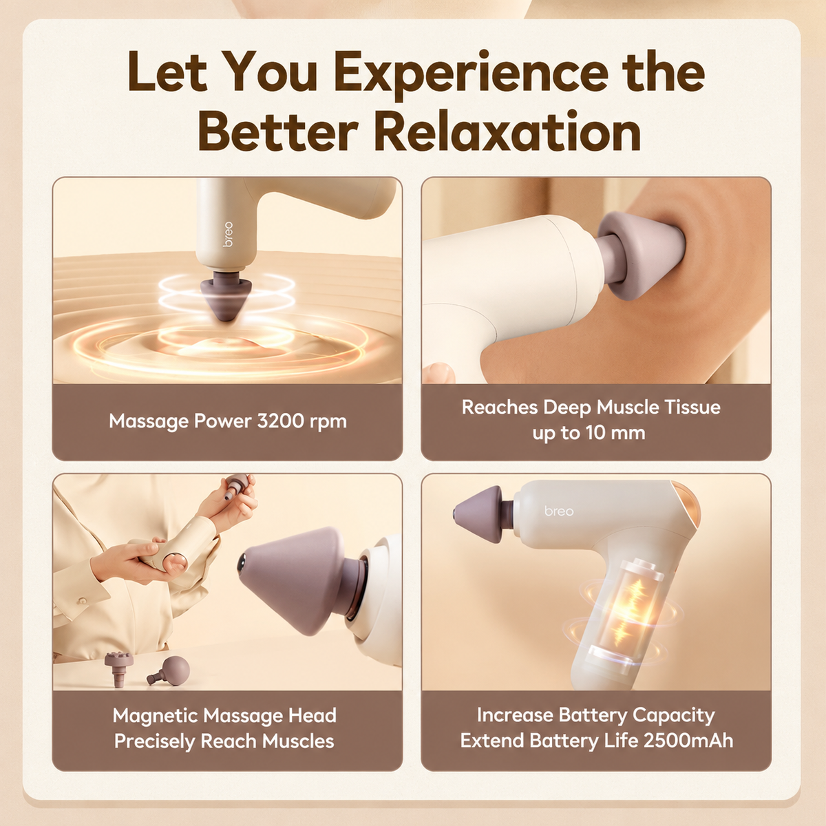 Breo Gun 7 Heating Massage Gun Mesin Urut Adjustable Heating Deep Tissues Muscle Relaxation Body Massage