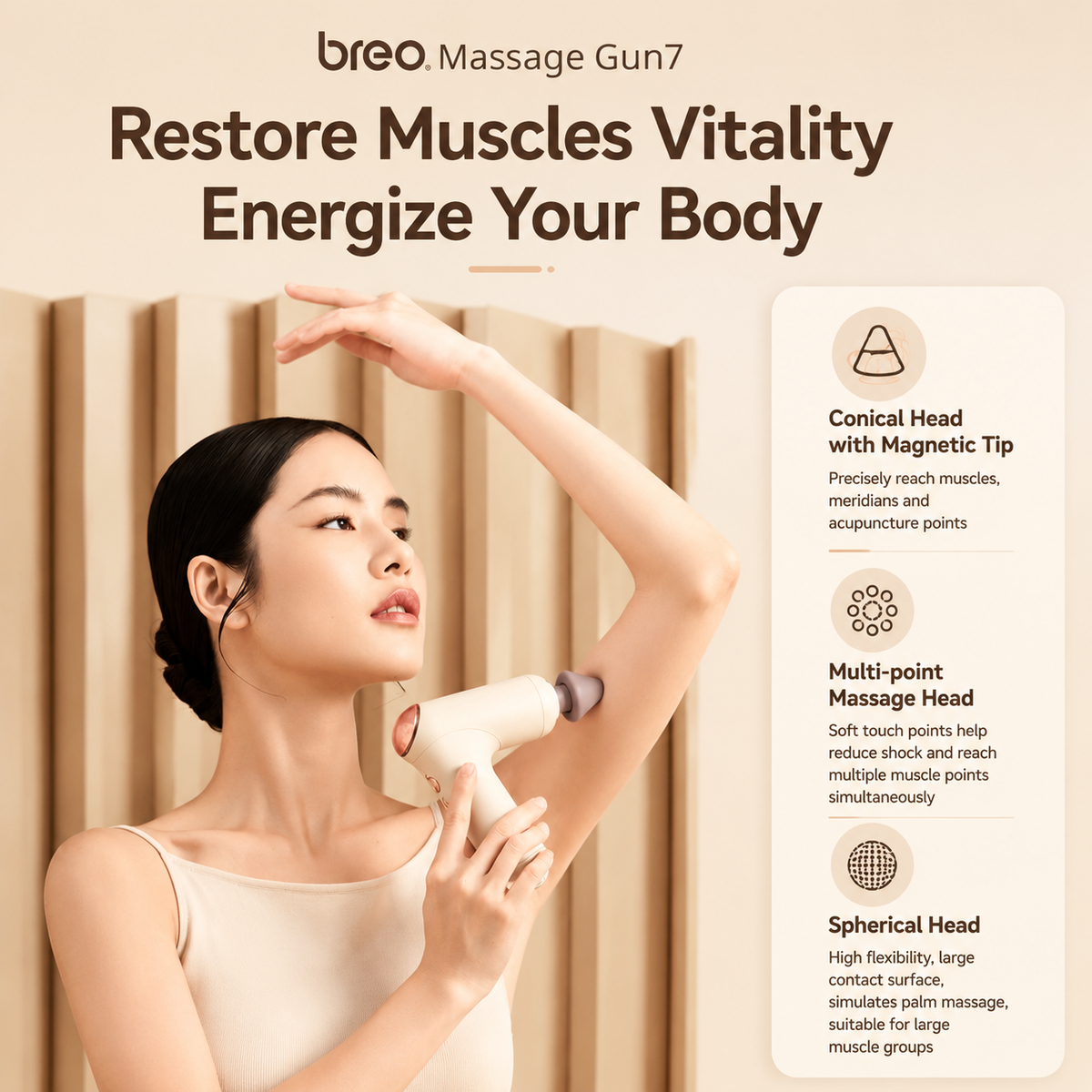 Breo Gun 7 Heating Massage Gun Mesin Urut Adjustable Heating Deep Tissues Muscle Relaxation Body Massage