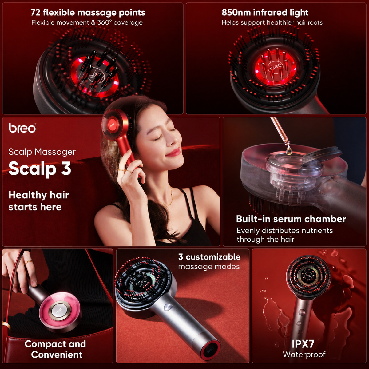 Breo Scalp 3 Scalp Massager Fluffy Comb Infrared Hair-Strengthening Comb Essence Conducting Liquid Hair Growth