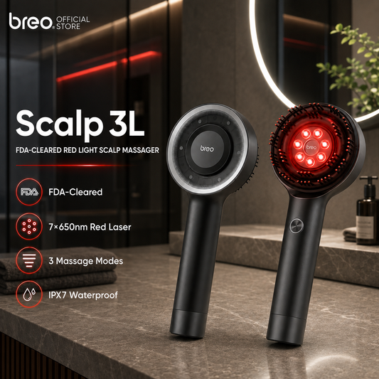 Breo Scalp 3L Laser Hair Growth Comb Scalp Massager 2-in-1 Therapy Laser Red Light IPX7 Waterproof for Dry/Wet Use