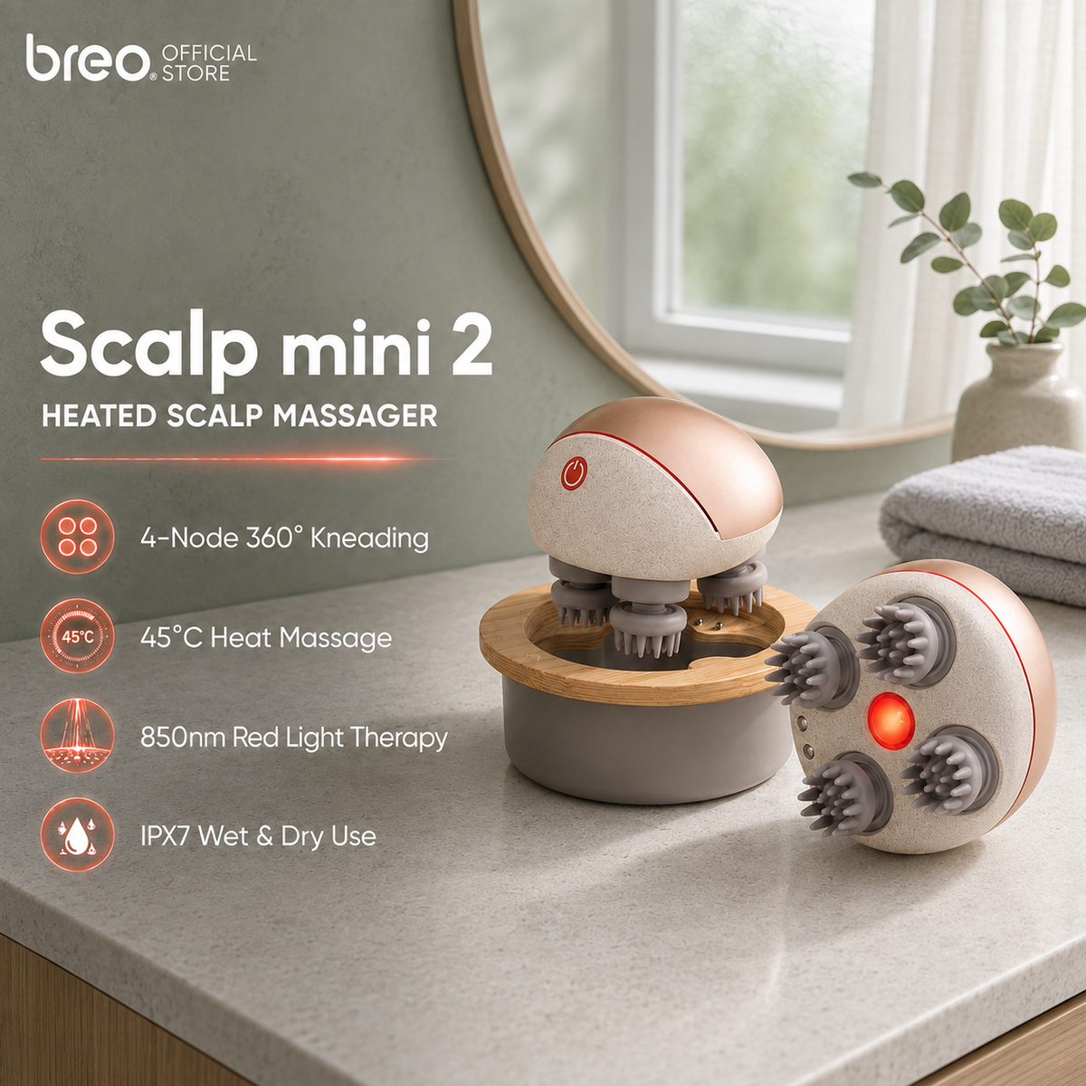Breo Scalp Mini 2 Premium Scalp Massager Stimulates Hair Growth with Infrared Rays Waterproof