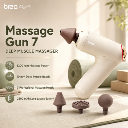 Breo Gun 7 Heating Massage Gun Mesin Urut Adjustable Heating Deep Tissues Muscle Relaxation Body Massage