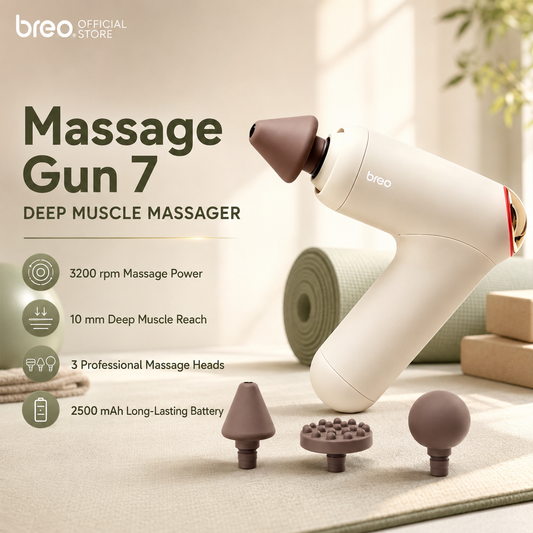 Breo Gun 7 Heating Massage Gun Mesin Urut Adjustable Heating Deep Tissues Muscle Relaxation Body Massage