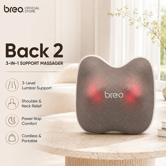 Breo Back 2 Heating Back Massager Waist & Abdominal & Body Massager Deep Kneading Ergonomic Cushion Design Portable
