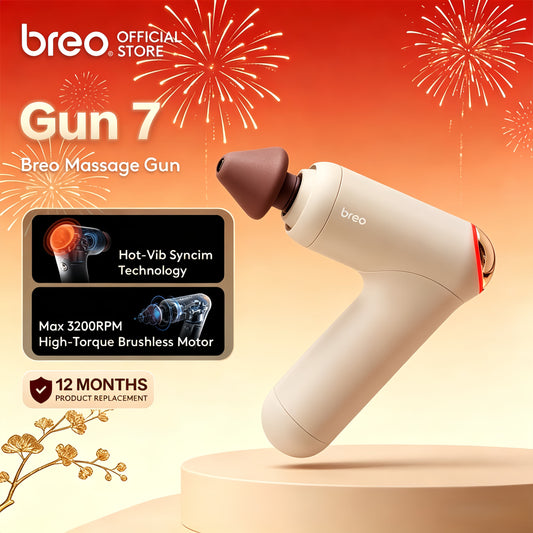 Breo Gun 7 Heating Massage Gun Mesin Urut Adjustable Heating Deep Tissues Muscle Relaxation Body Massage