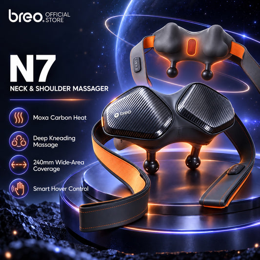 Breo N7 Neck and Shoulder Massager Breakthrough Powerful Motor Deep Therapy with Carbon Warm Compress