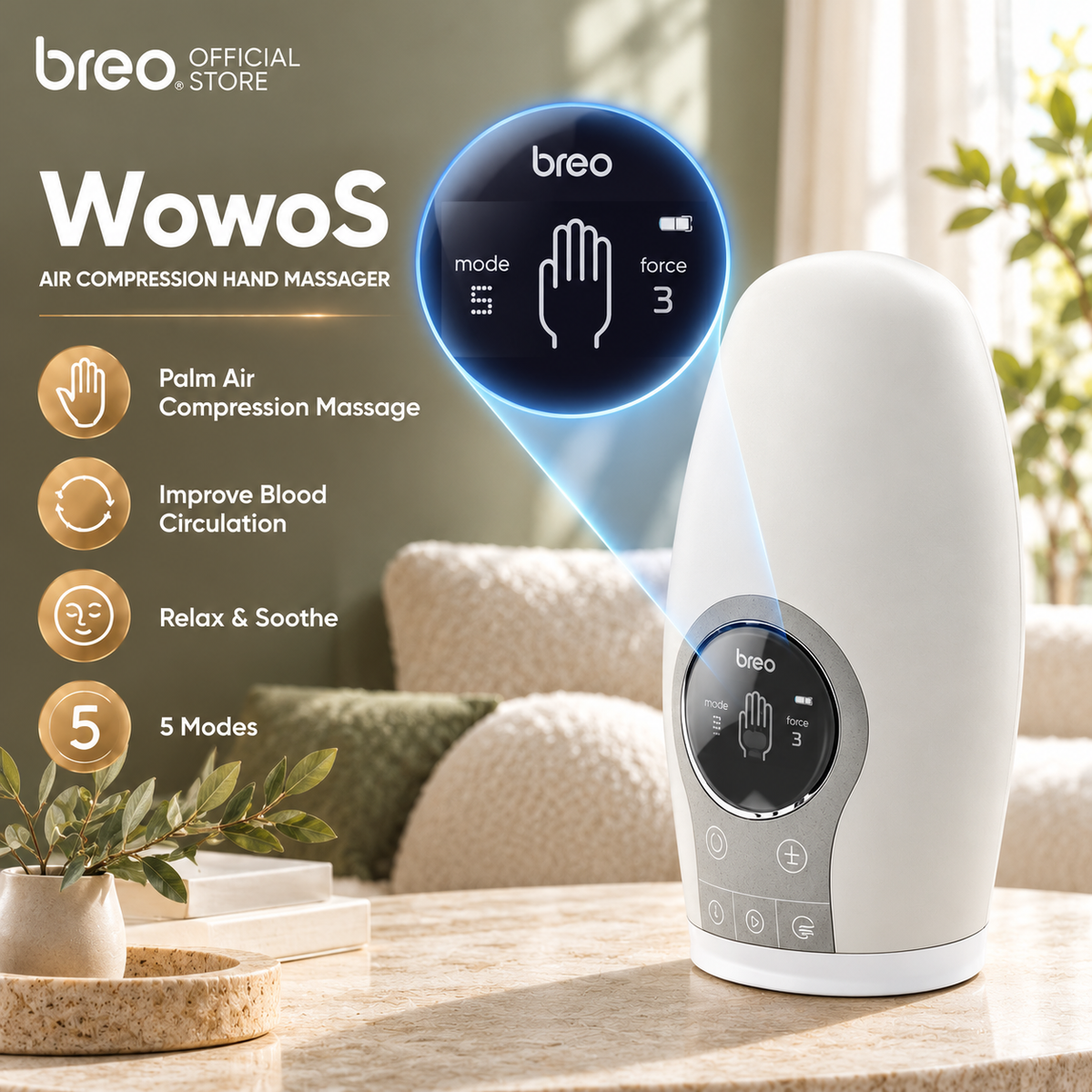 Breo WowoS Hand massager 3D massage 42°C Heat Treatment Automatic Massage