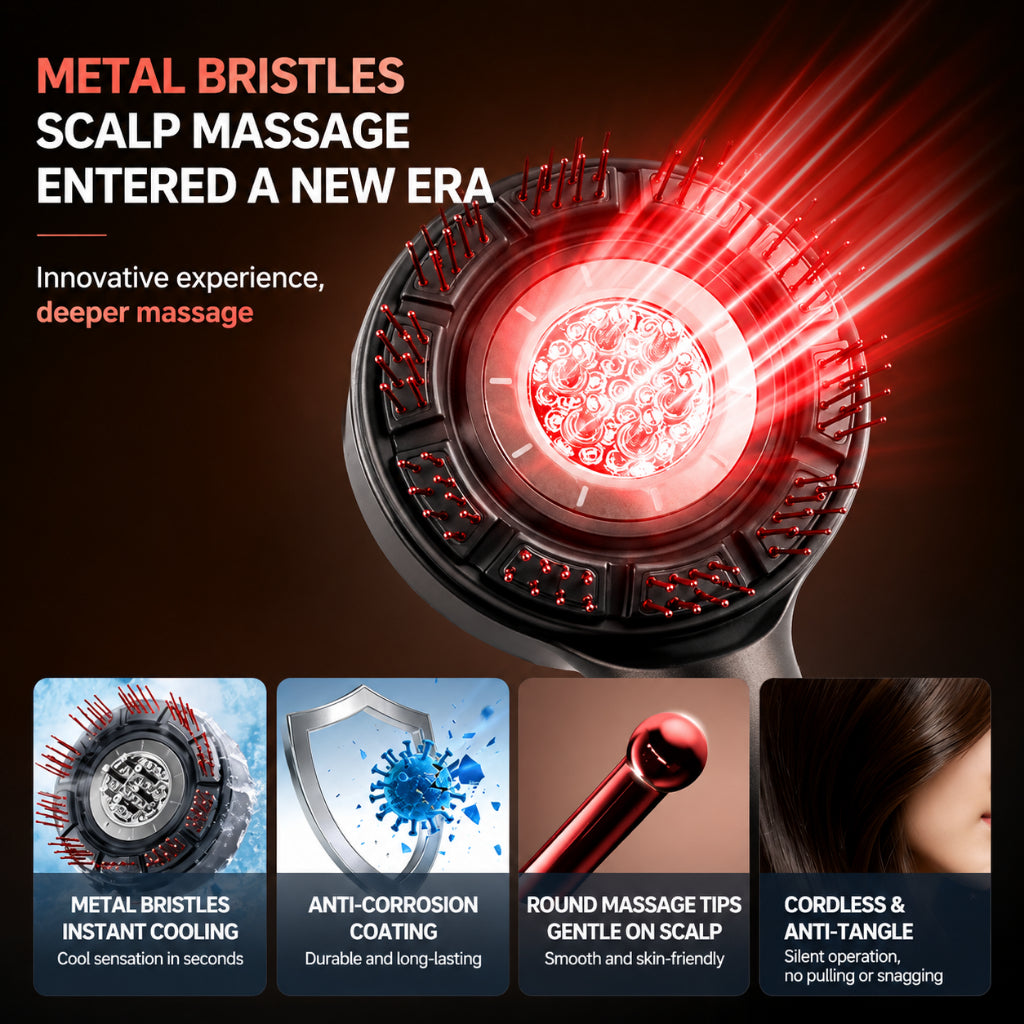 Breo Scalp3s Pro Electric Scalp Massage Comb Triple Light Therapy Develops Hair Follicles & Controls Oil Metal Comb